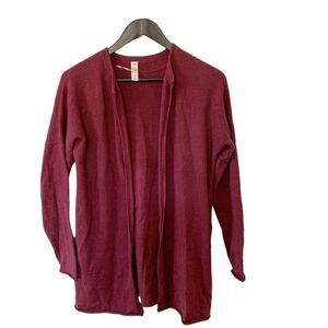 Lole Wine Marron Wool Blend‎ Waffle Knit Open Style Long Cardigan Sweater